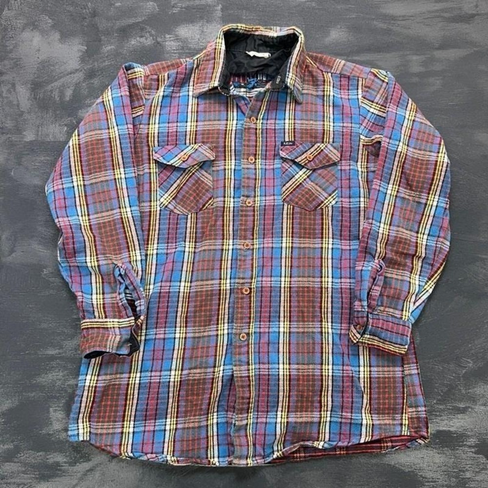 Vintage Key Flannel Shirt Mens XL Blue 1980s Cotton Plaid